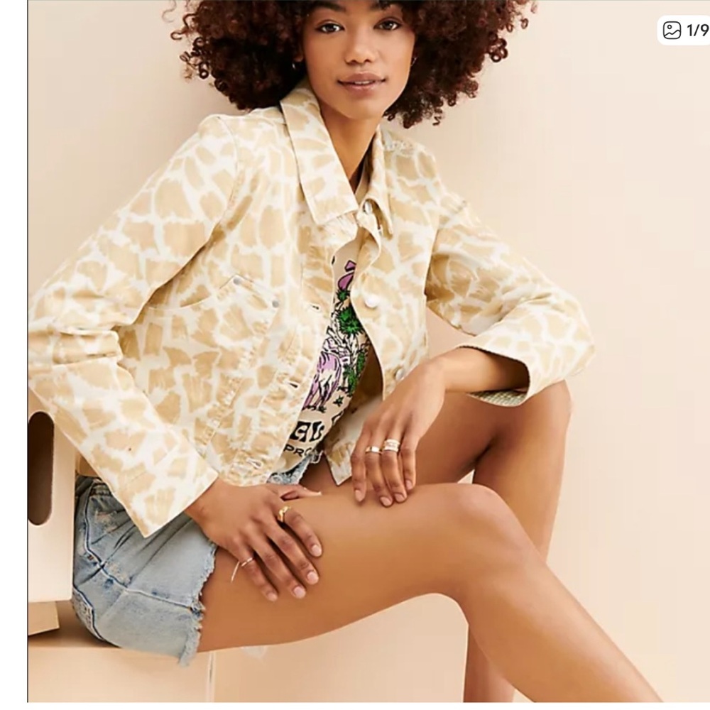 Anthropologie Maeve Cropped Patterned Denim Jacket, XS